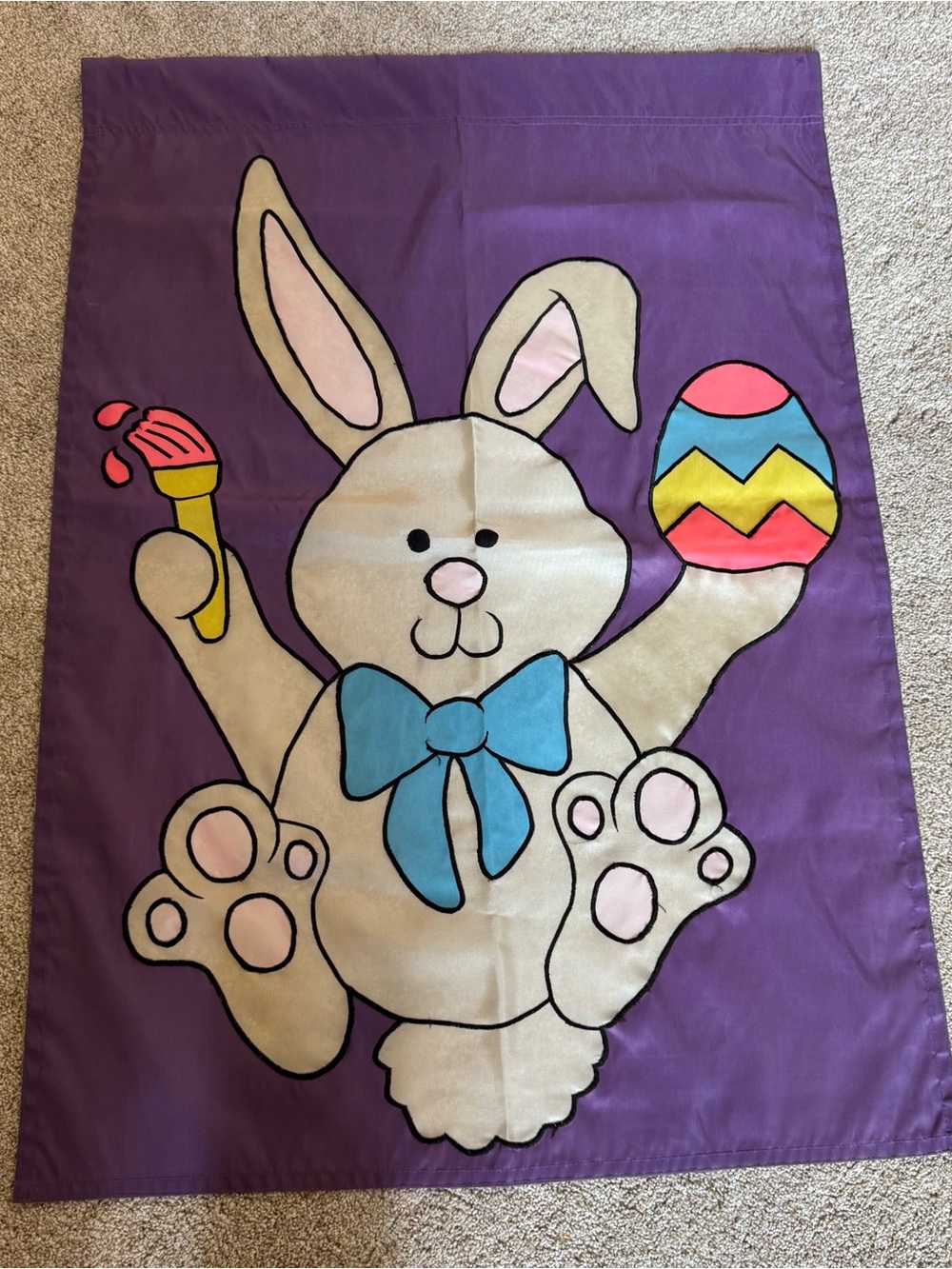 Vintage Easter House Yard Garden Flag Purple Bunny Egg 90s Decor 39"x27.75"